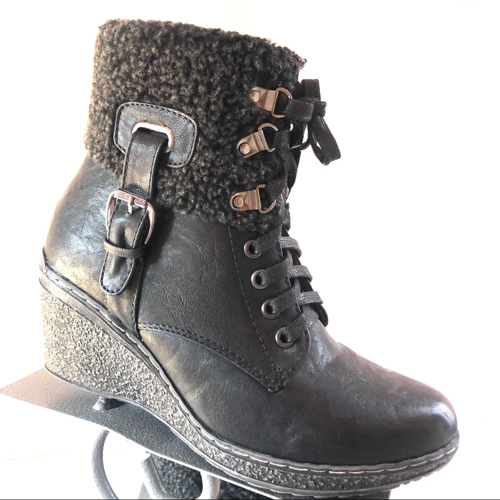 Patrizia by Spring Step Black Sherpa Wedge Boots